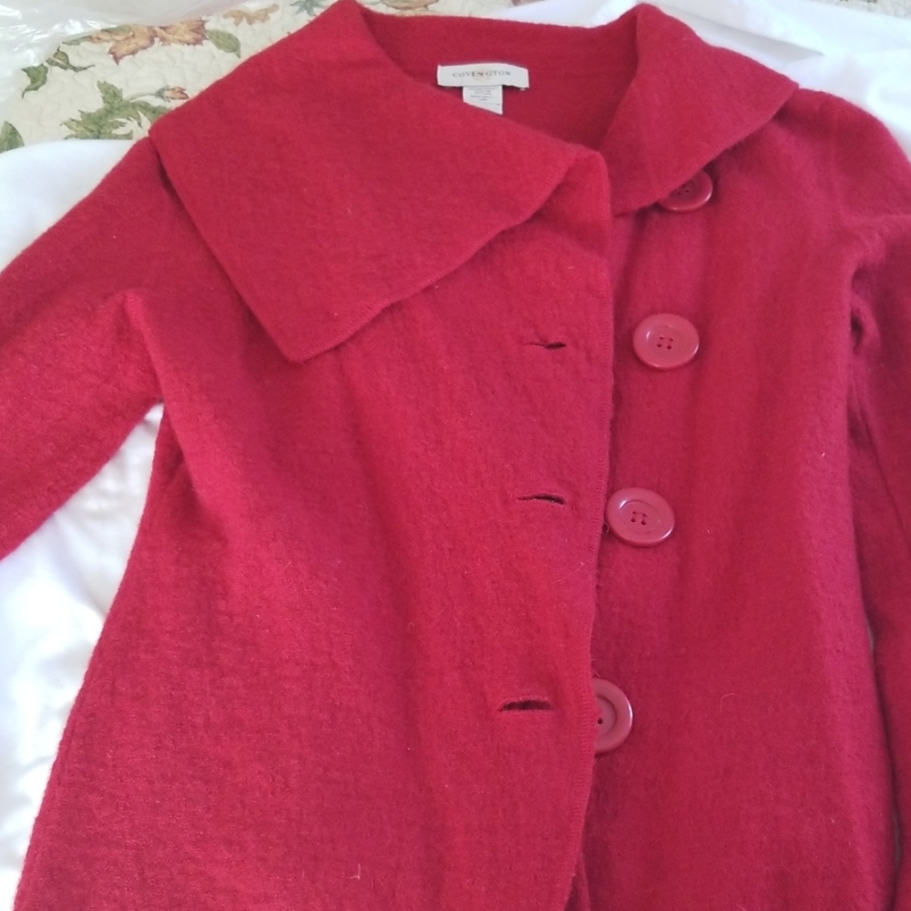 Covington cherry red classic sweater, 100% wool